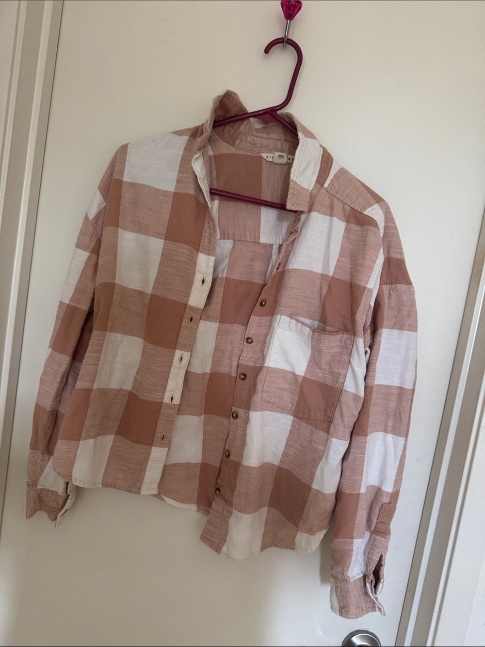 Billabong Women's Peach & White Plaid Button-Down Shirt